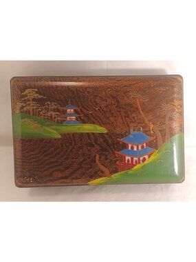 Vintage Japanese lacquer HandPainted landscapes Scenes Trinket Jewelry box Japan